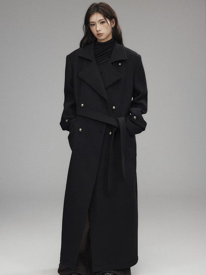Low pixel Warm Wool Blend Street Oversized Double Breasted Notch Collar Black Wool Coats