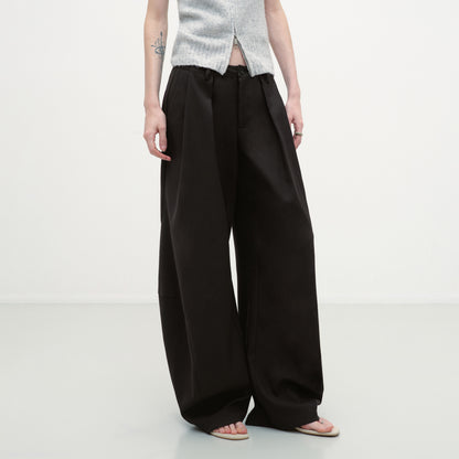 RUN TO THE FUTURE Pleated Minimalist Mid Rise Micro Stretch Casual Loose Fit Black Wide-Leg Pants