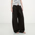 RUN TO THE FUTURE Pleated Minimalist Mid Rise Micro Stretch Casual Loose Fit Black Wide-Leg Pants