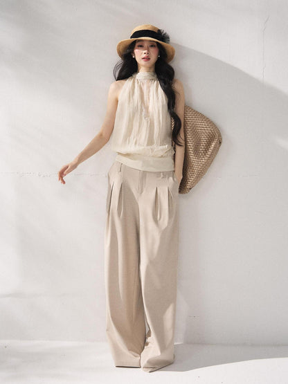 7Shiftin Comfort Stretch Natural Waist Casual Straight Hem Women Khaki Wide Leg Pants