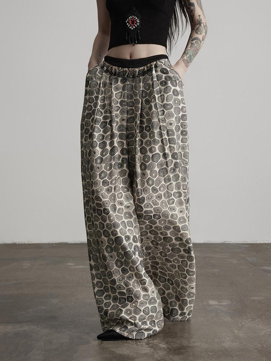 INDULGE Durable Viscose Blend Vintage Patchwork Abstract Pockets Women Wide-Leg Pants