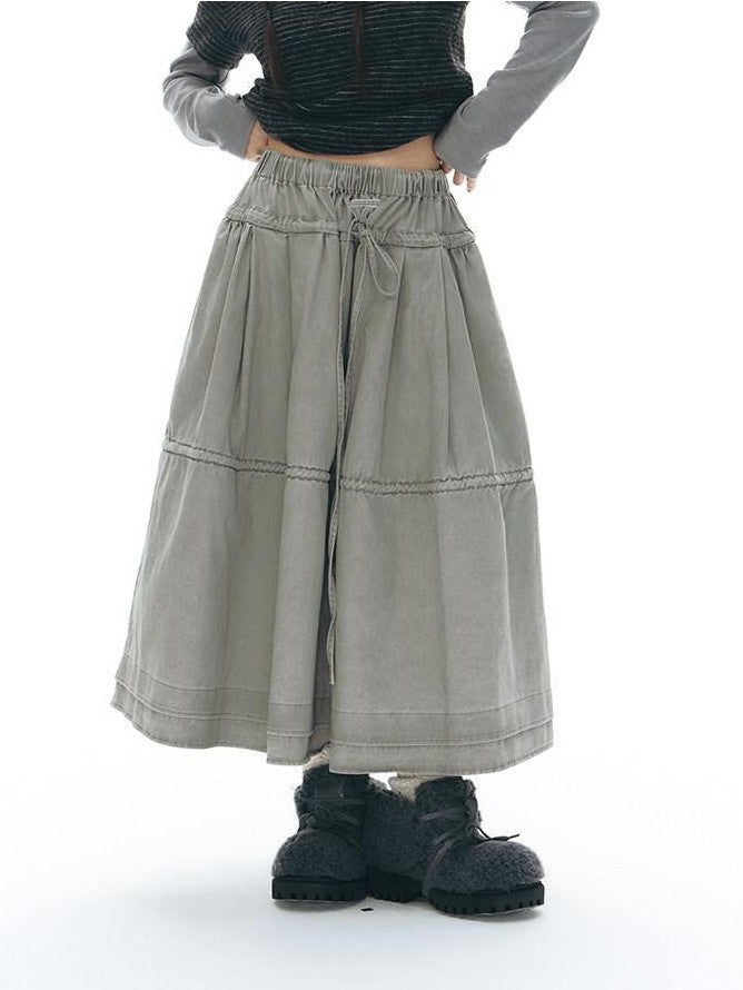 NAPSNAPS Washed Denim Tie Elastic Waist Flared Women&