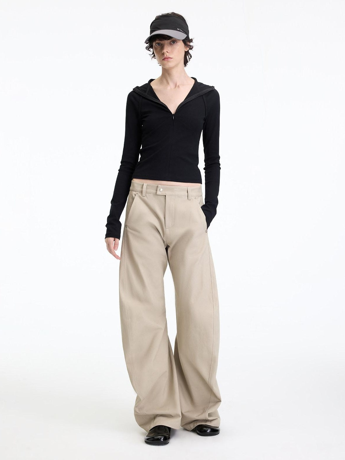 RUN TO THE FUTURE Chinos femme 100 % coton, coupe décontractée sculptée, taille mi-basse, jambes droites