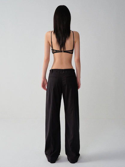 RUN TO THE FUTURE Low Waist Zip Fly Minimalist Relaxed Wide Leg Black Red Stripe Straight Pants