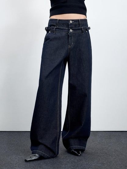 RUN TO THE FUTURE Washed Casual Loose Fit Natural Waist Womens Denim No Stretch Straight Jeans