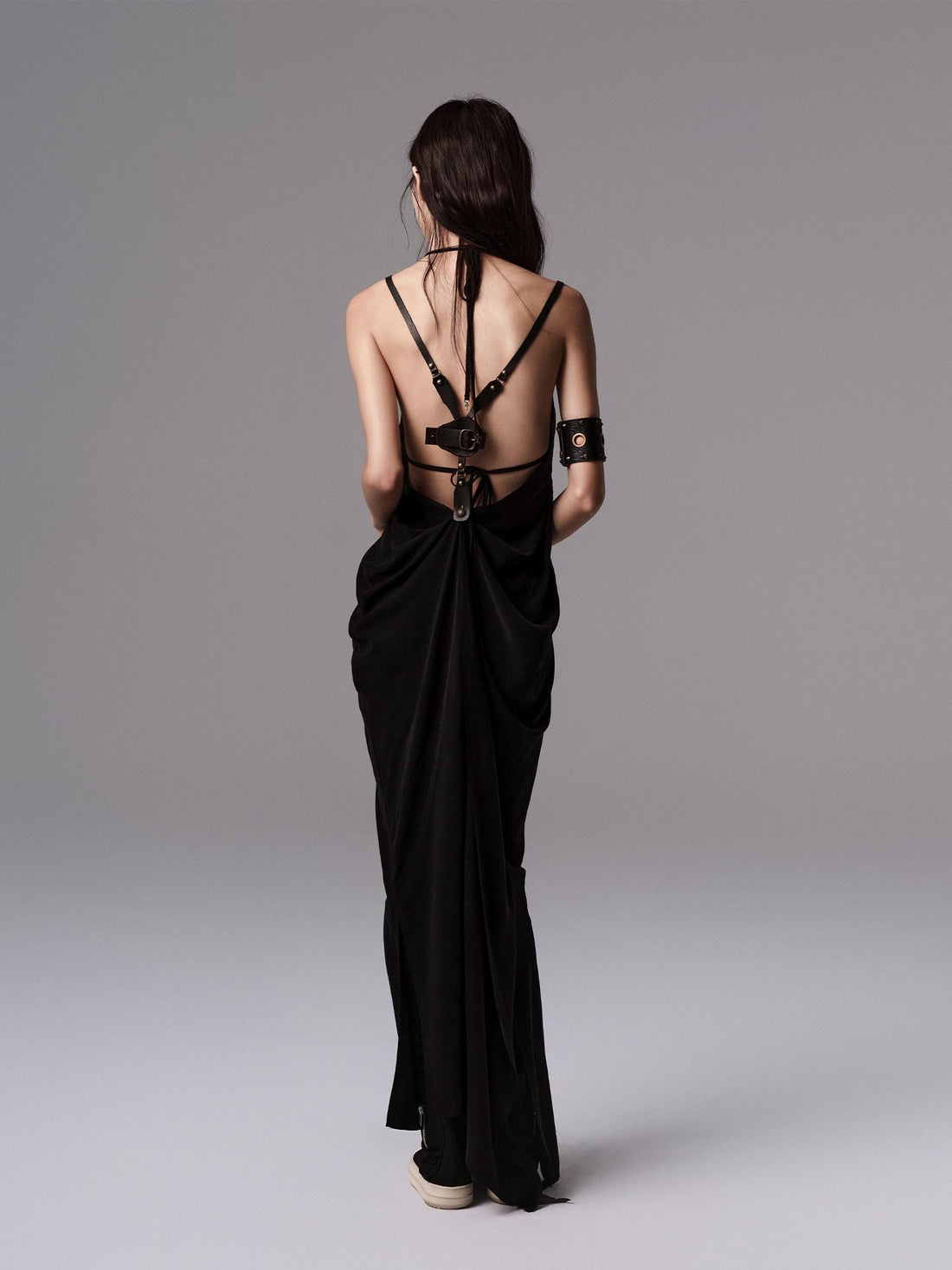 Low pixel Pure Cupro Slim Fit Dark Gothic Vneck Camisole Women Black Zip Back Maxi Dresses