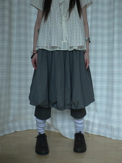 ang project Gray Pleated Elastic Waist Women&