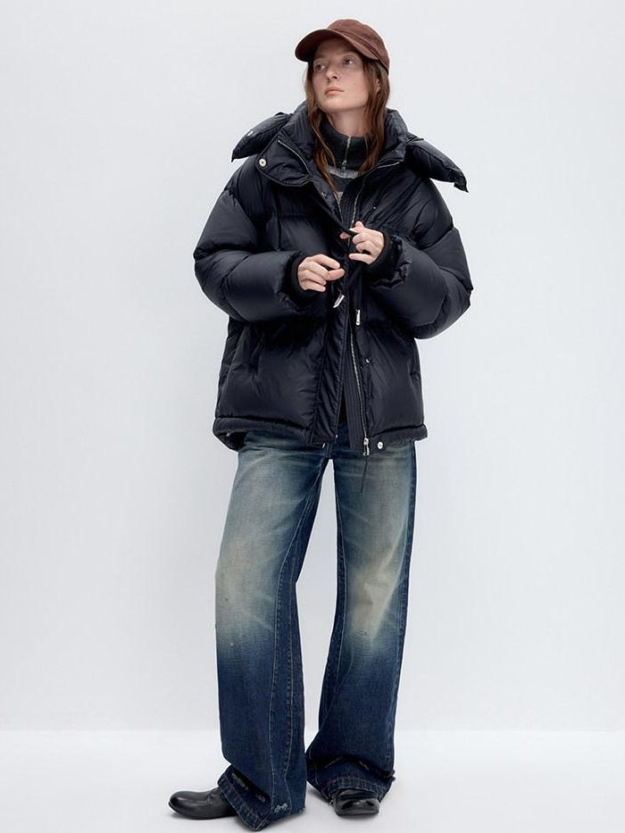 RUN TO THE FUTURE 90 White Duck Down Loose Fit Detachable Hood Midlength Pocket Down Jackets