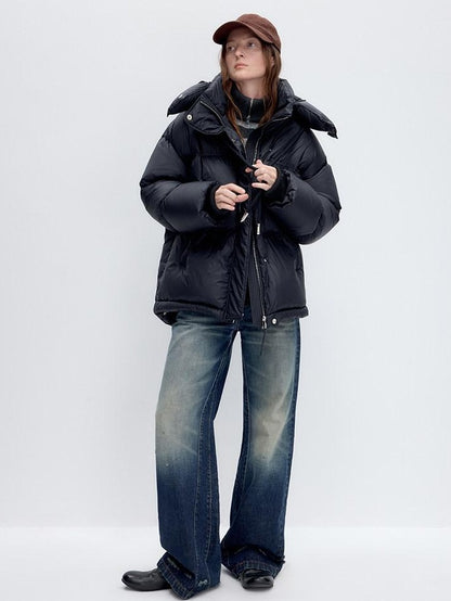 RUN TO THE FUTURE 90 White Duck Down Loose Fit Detachable Hood Midlength Pocket Down Jackets