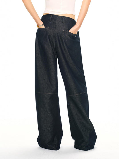 2th Desire Shimmer Contrast Stitching High Waist Button Women&