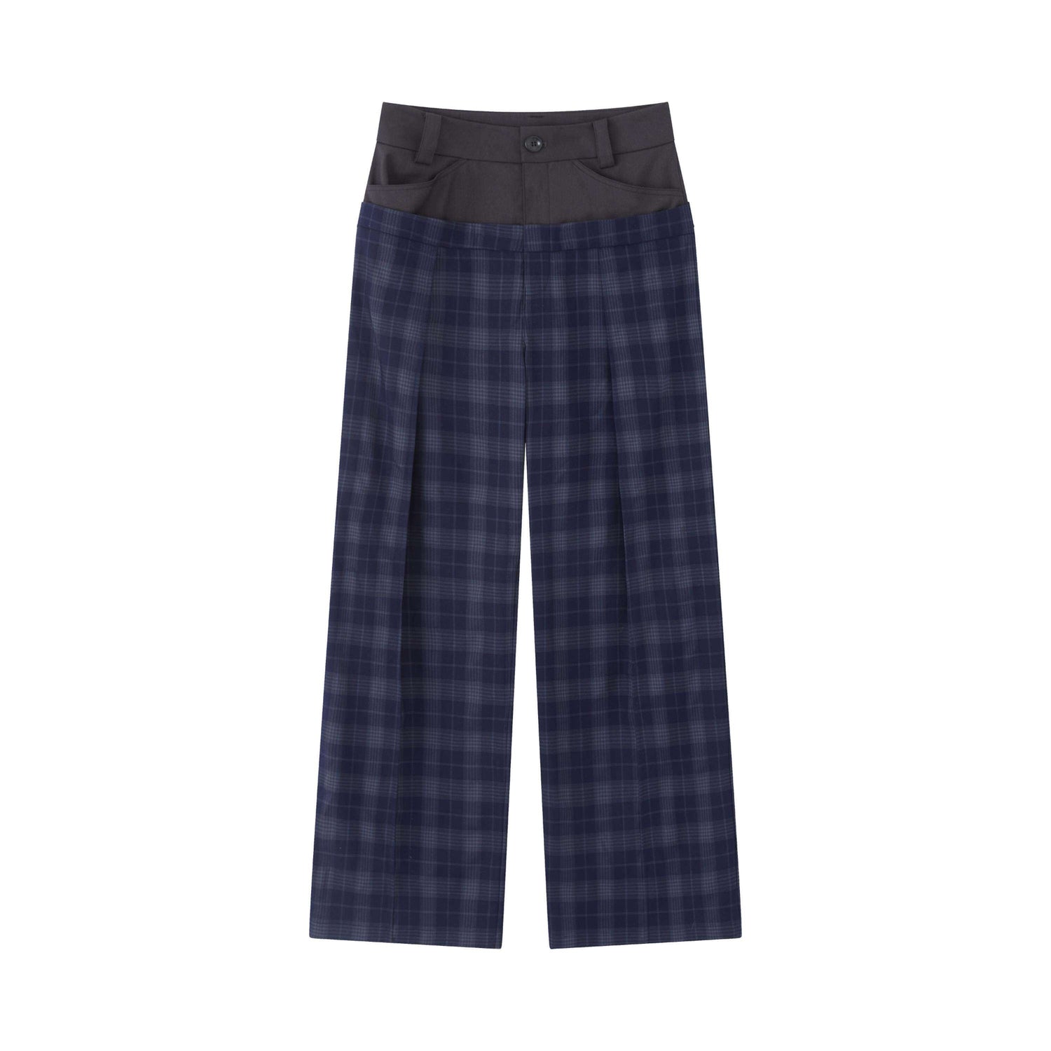 RUN TO THE FUTURE Original Double Waist Pockets Low Rise Wide Leg Women Blue Grey Plaid Chinos