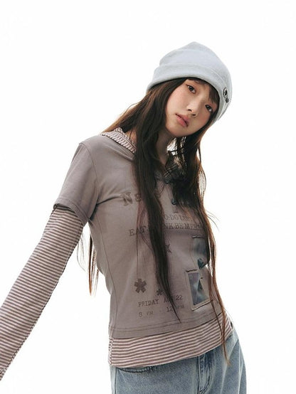 NAPSNAPS Striped Patchwork Letter Print Hooded Women&