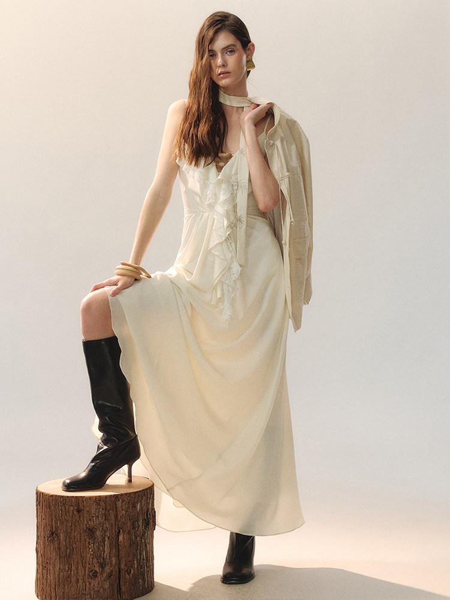 AnnoMundi Lace Cami Casual Shirt Dress Sleeveless City Women Polyester Slip Maxi Dresses