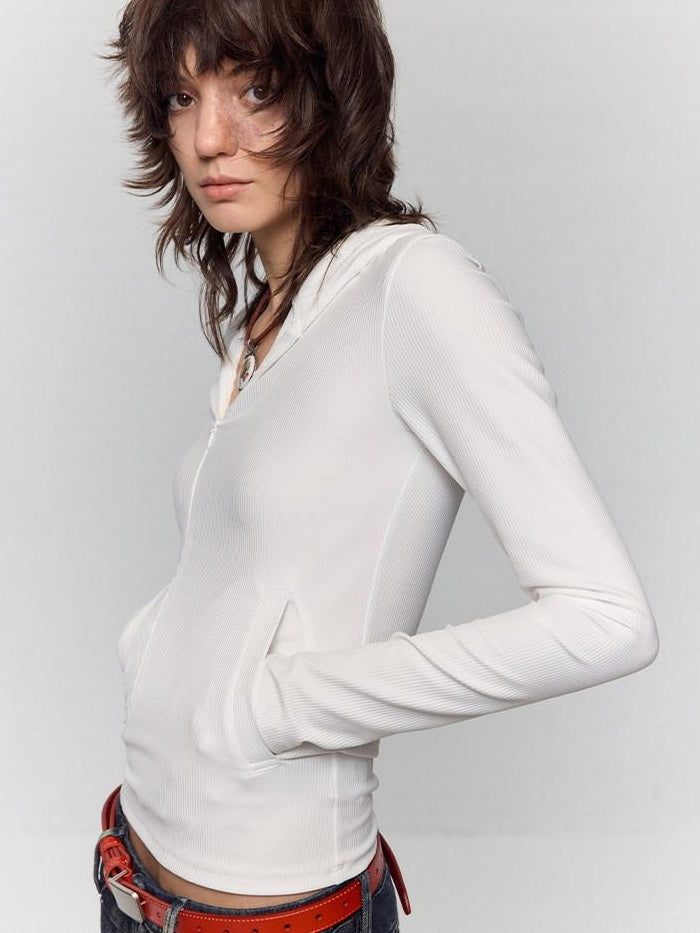 RUN TO THE FUTURE Moisture Wicking Vintage Commuter Slim Hooded White Women Long Sleeve T-Shirts