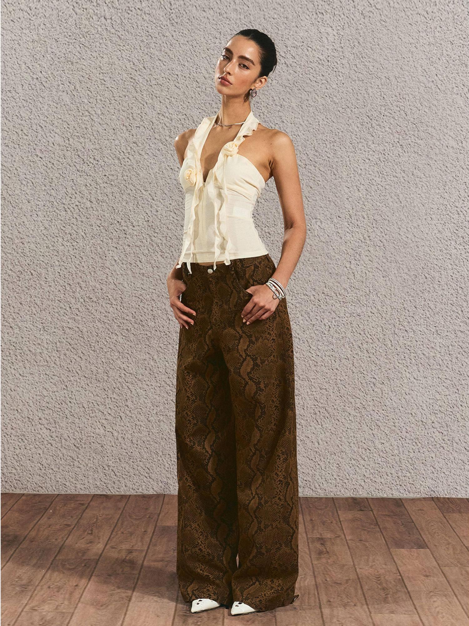 The NeverMore Durable Distressed Relaxed Fit Natural Waist Women Light Brown Wide Leg Jeans
