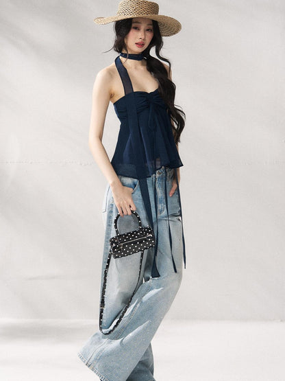 7Shiftin Tie Front Cropped Loose Fit Versatile Solid Color S M L Tube Tops