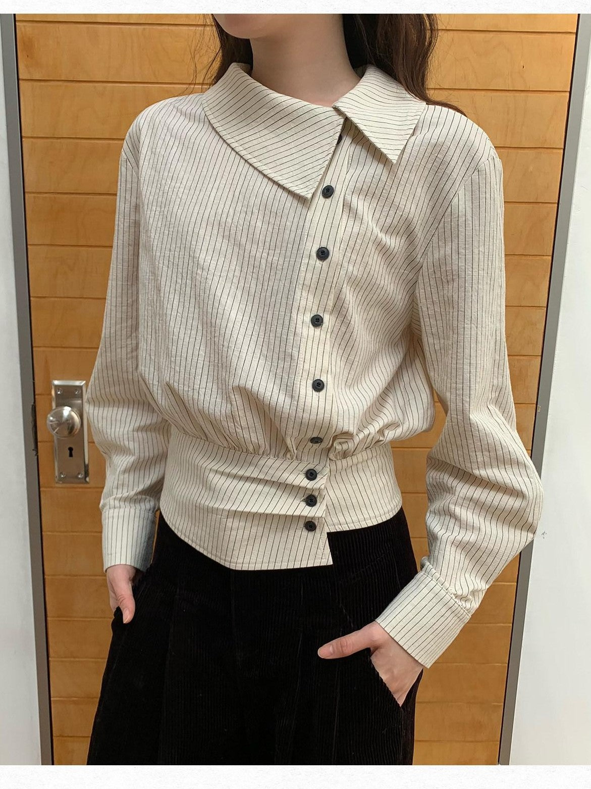 Dorydory Striped Asymmetric Cropped Slim Waist Women&