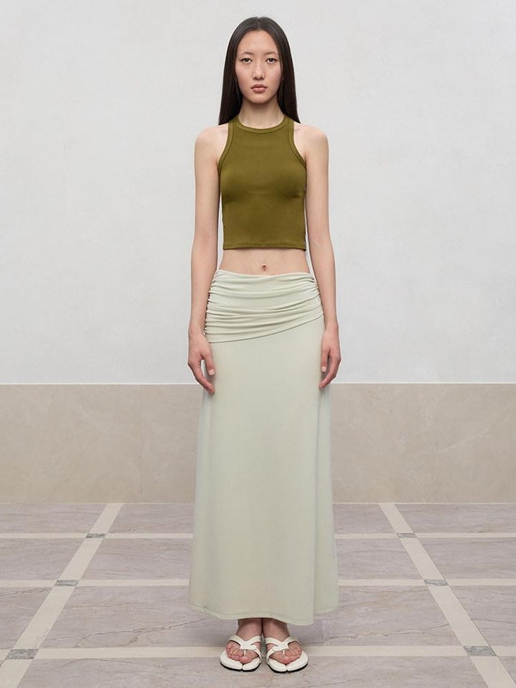 RUN TO THE FUTURE Lyocell Stretch Ruched Princess Midwaist Women City Commute Maxi Skirts