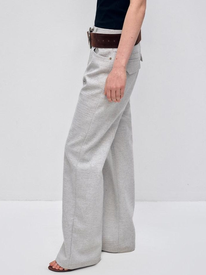 RUN TO THE FUTURE Minimalist Vintage Low Waist Zipper Pocket Office Womens Straight Pants