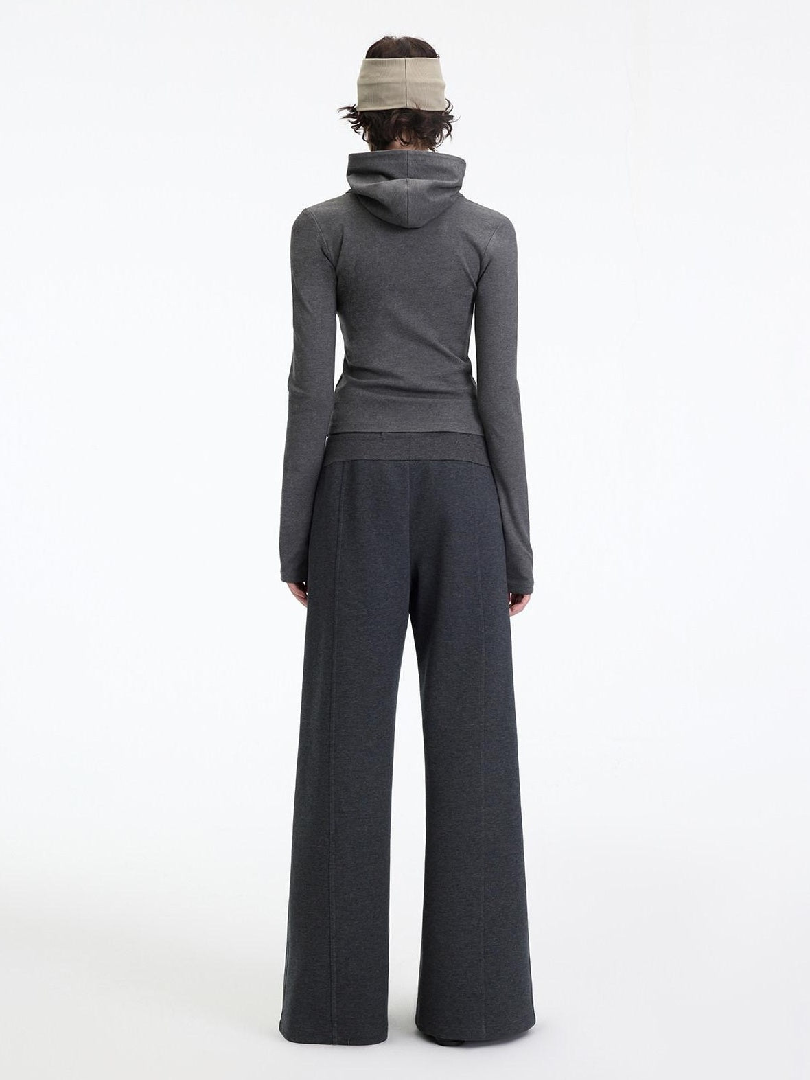 RUN TO THE FUTURE Antibacterial Mid Stretch Zip Casual Mid Rise Heather Gray Wide-Leg Pants