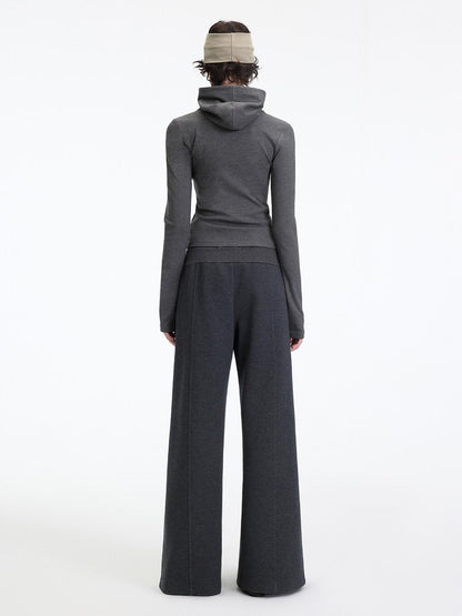 RUN TO THE FUTURE Antibacterial Mid Stretch Zip Casual Mid Rise Heather Gray Wide-Leg Pants