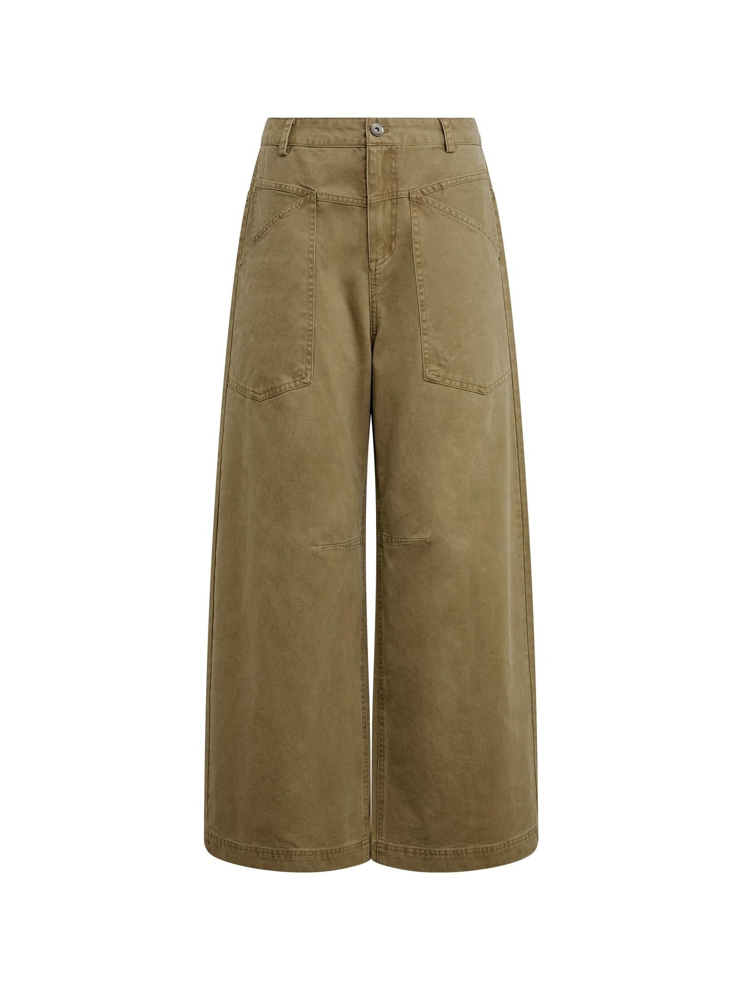 RUN TO THE FUTURE Washed Cotton Khaki Cargo Pockets Loose Mid Rise Zip Fly Casual Straight Pants