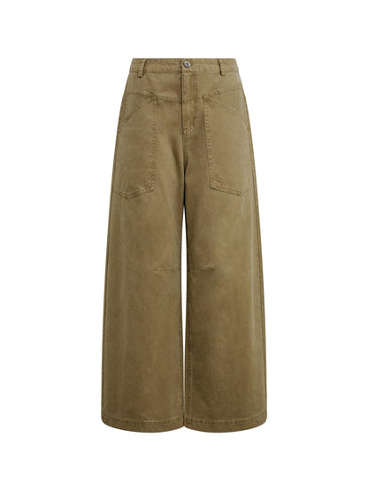 RUN TO THE FUTURE Washed Cotton Khaki Cargo Pockets Loose Mid Rise Zip Fly Casual Straight Pants