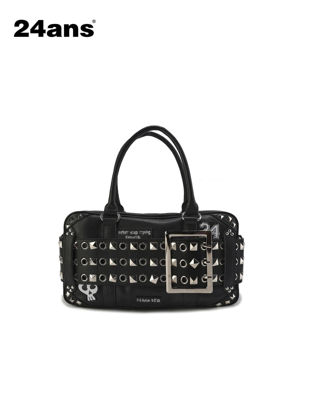 24ans Premium Woven Leather Square Top Handle Unisex Everyday Snap Closure Handbags
