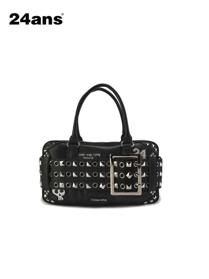 24ans Premium Woven Leather Square Top Handle Unisex Everyday Snap Closure Handbags