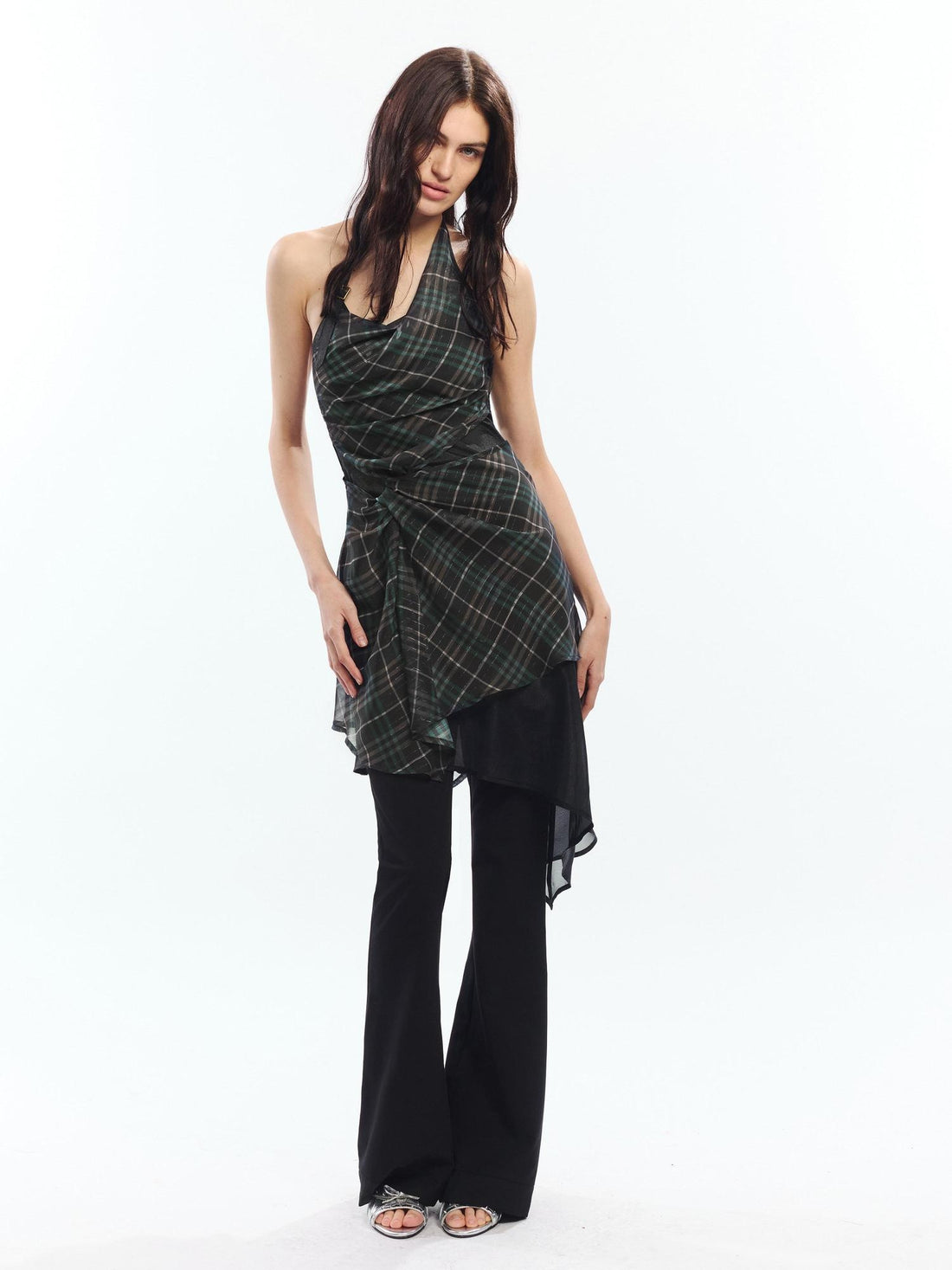 2th Desire High Waist Vintage Plaid A Line Spaghetti Strap City Slim Slip Mini Dresses