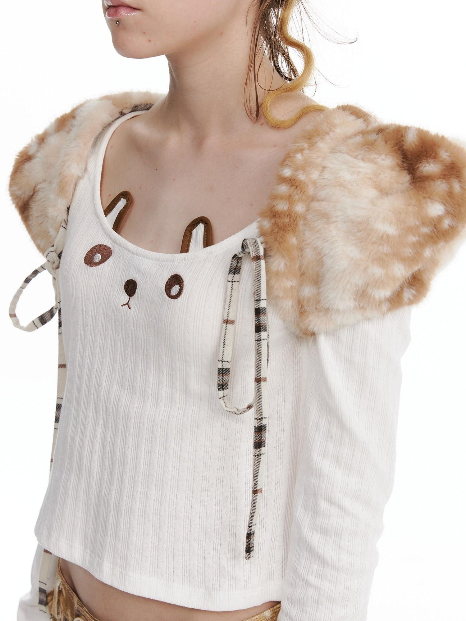 nit alcove Pure Cotton Long Sleeve Casual Cute Bear Women Off Shoulder Crop Tops