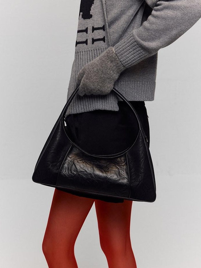 RUN TO THE FUTURE Waxed Leather Soft Handle Vintage Topstitch Medium Zipper Daily Handbags