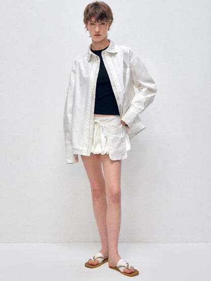 RUN TO THE FUTURE Cotton Long Sleeve Polo Button Minimalist Two Piece Women Antique White Shirts