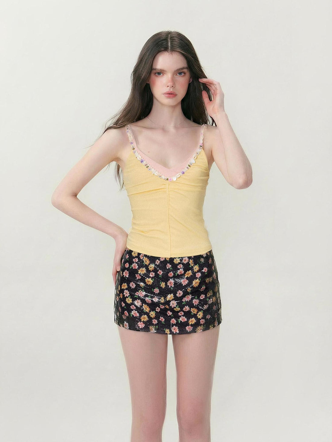 The NeverMore Soft Stretch Lyocell V-neck Slim Cropped Strappy Casual Women Tank Camisoles