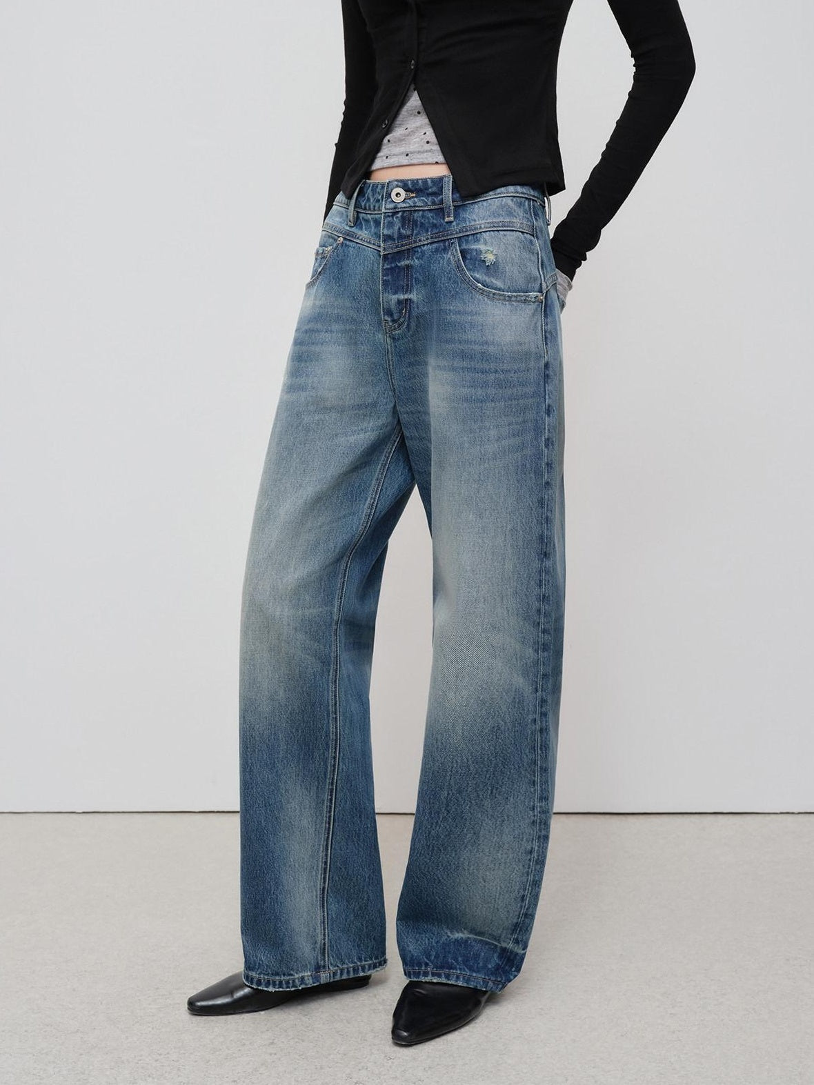 RUN TO THE FUTURE Vintage Washed Cotton Natural Waist No Stretch Ladies Blue Straight Jeans
