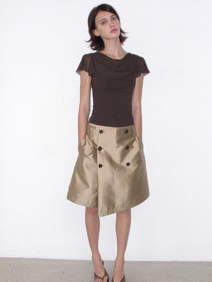 Mito de dar Champagne Gold Button Front A Line Silky Women&