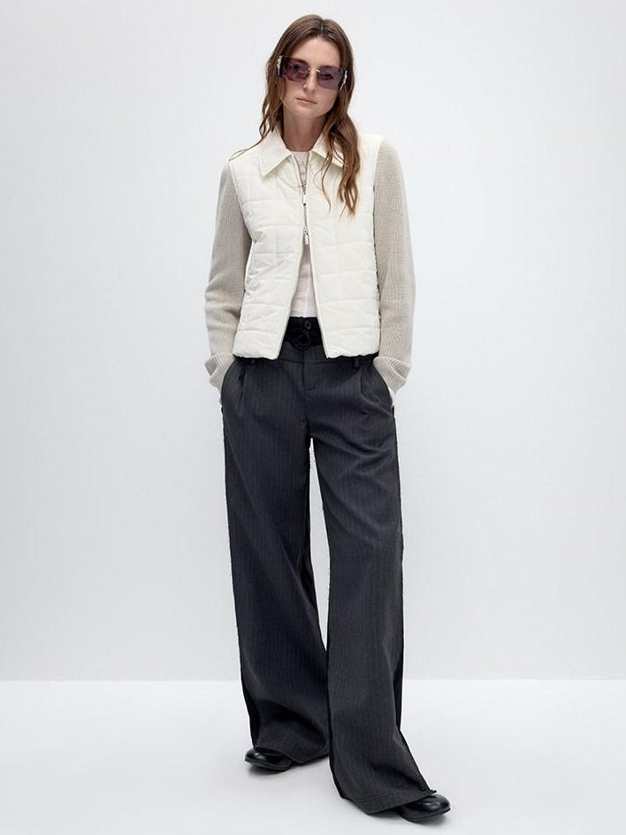 RUN TO THE FUTURE Double Waist Low Rise Pocketed Zipper Fly Women Black Gray Straight Pants