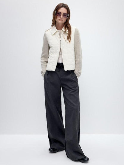 RUN TO THE FUTURE Double Waist Low Rise Pocketed Zipper Fly Women Black Gray Straight Pants