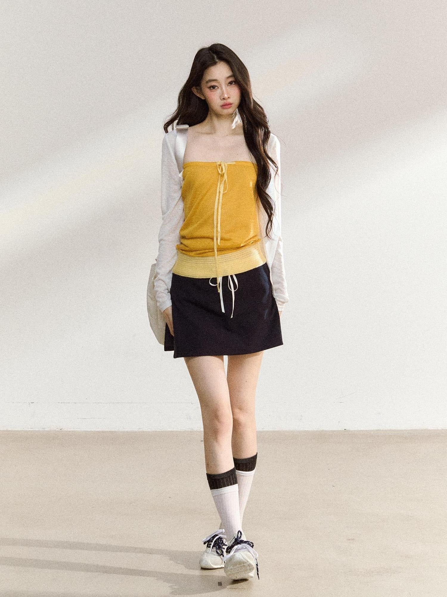 7Shiftin Asymmetric Slim Fit Cropped Versatile Solid Women Yellow Khaki Brown Tank Tops