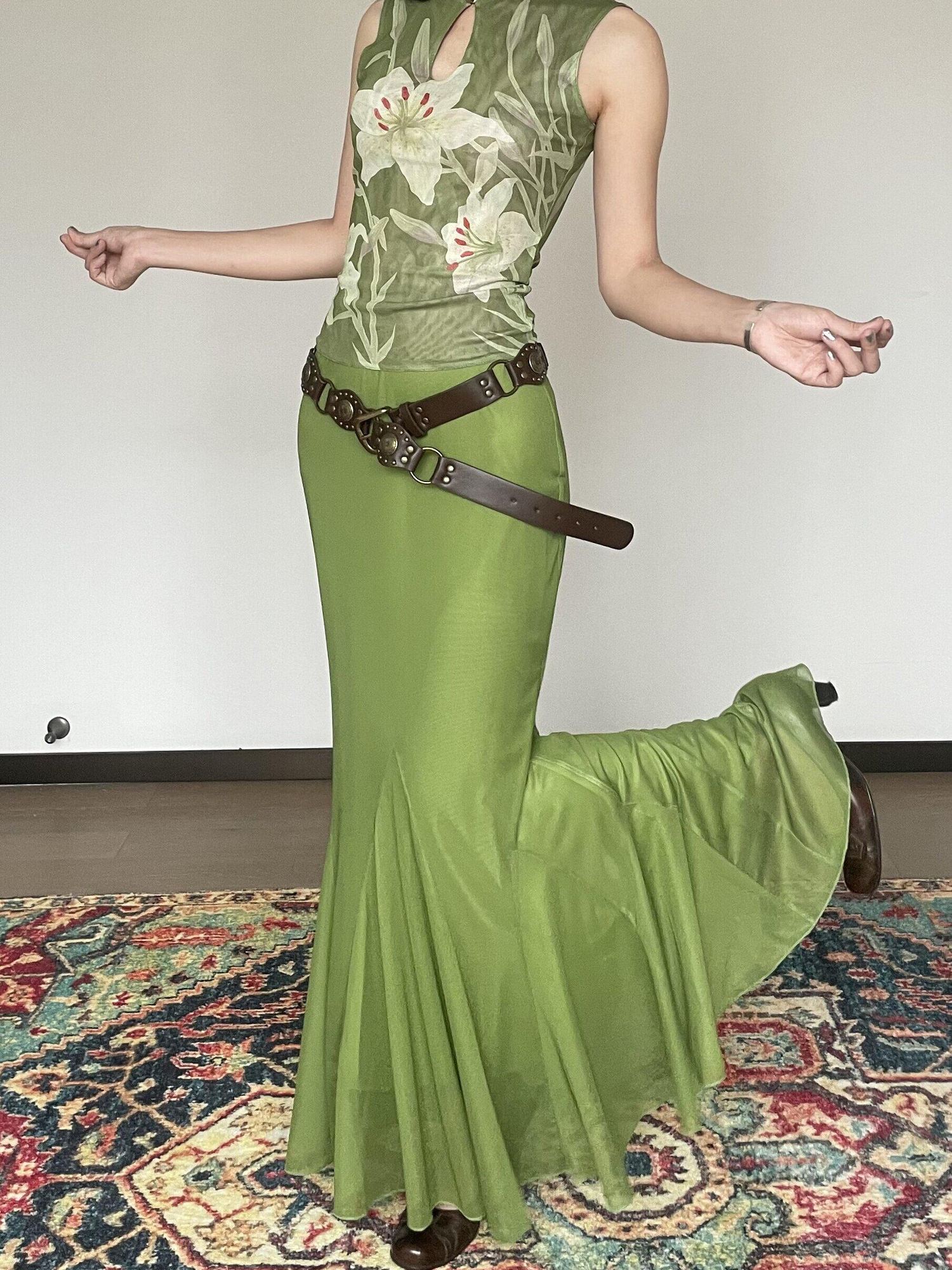 Wet Tail Elastic Mid Waist Chinese Inspired Mermaid Hem Casual Women Maxi Skirts