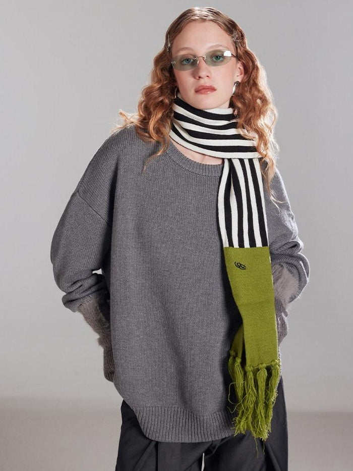 RUN TO THE FUTURE Thermal Commuter Loose Unisex Wool Cashmere Crewneck Gray Sweaters