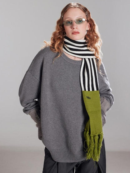 RUN TO THE FUTURE Thermal Commuter Loose Unisex Wool Cashmere Crewneck Gray Sweaters