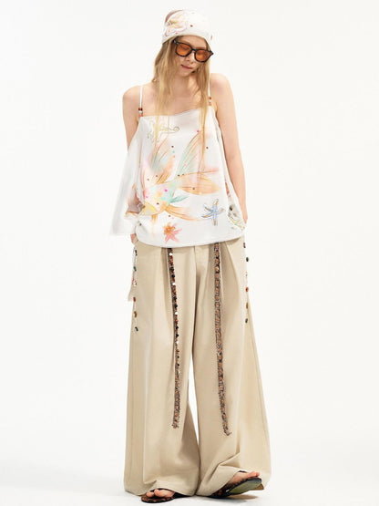 OuttheBlue Cotton Lyocell Minimal Natural Waist Zipper Light Grey Khaki Wide Leg Pants