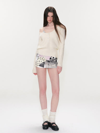 The NeverMore Silk Printed Low Waist Bodycon Slim Fit Women White Print Mini Skirts
