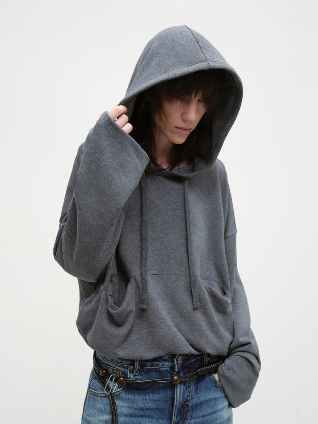 RUN TO THE FUTURE Cozy Hooded Loose Fit Long Sleeve Minimal Women Solid Heather Gray Sweatshirts