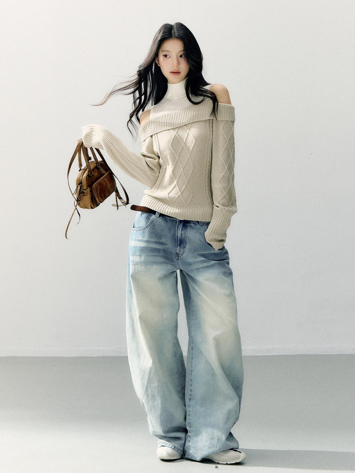 7Shiftin Faux Layer Halter Neck Relaxed Slim Fit Women Campus Knit Pullover Sweaters