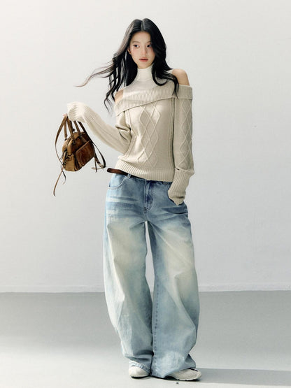 7Shiftin Faux Layer Halter Neck Relaxed Slim Fit Women Campus Knit Pullover Sweaters