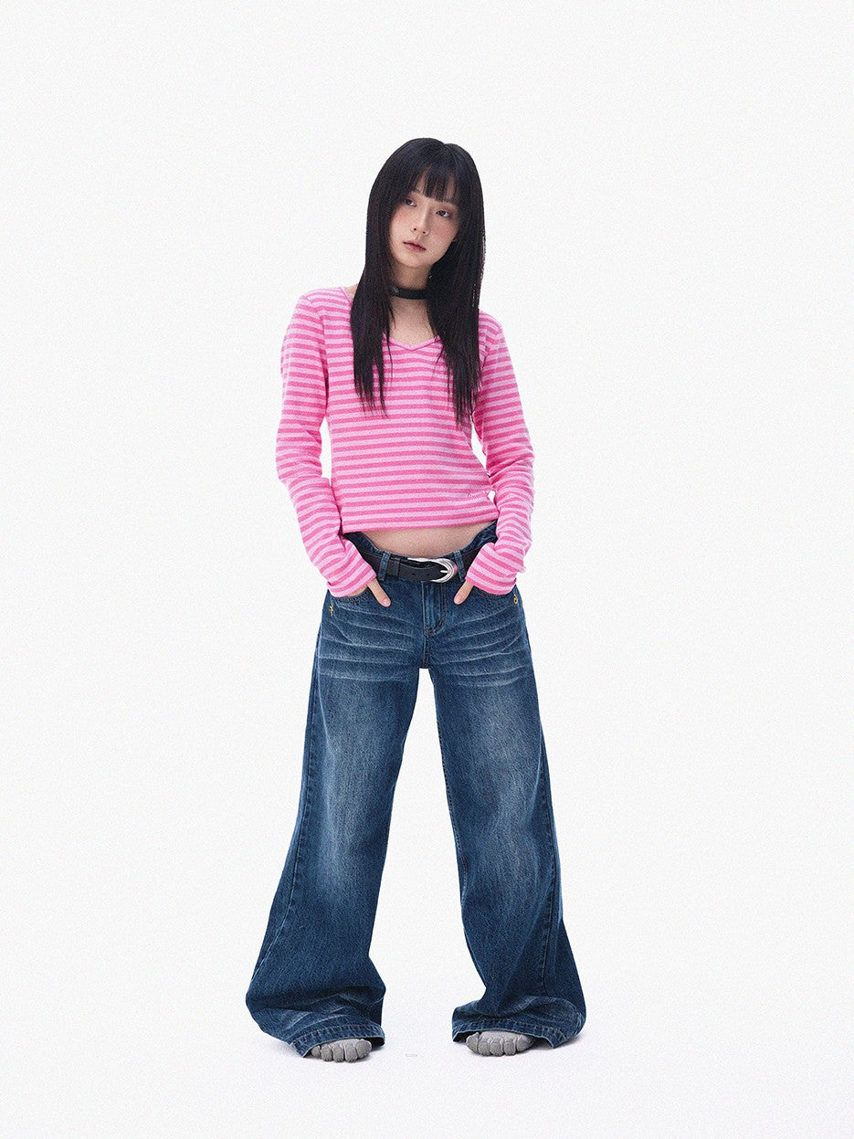 innomoood Slim Fit Striped Print V-neck Women&