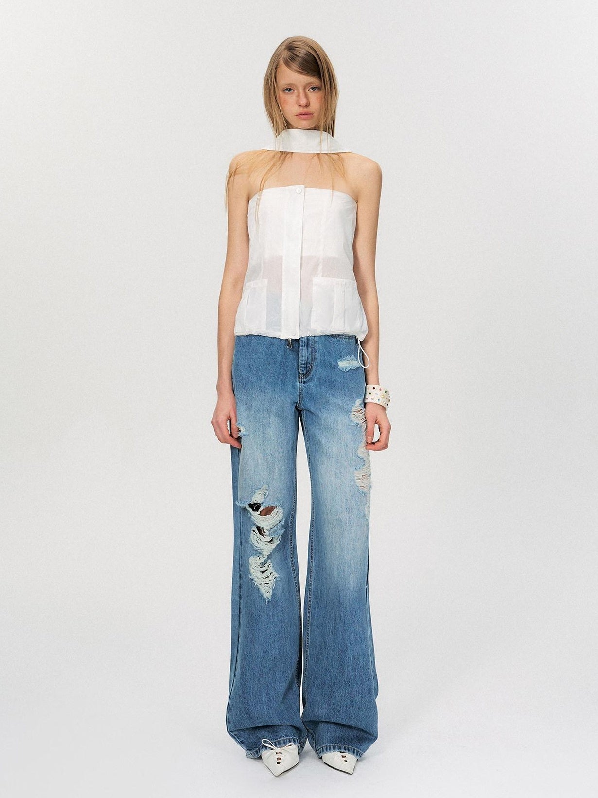 The NeverMore Zipper Front Slim Short Solid White Office Chic Strapless Tube Tops