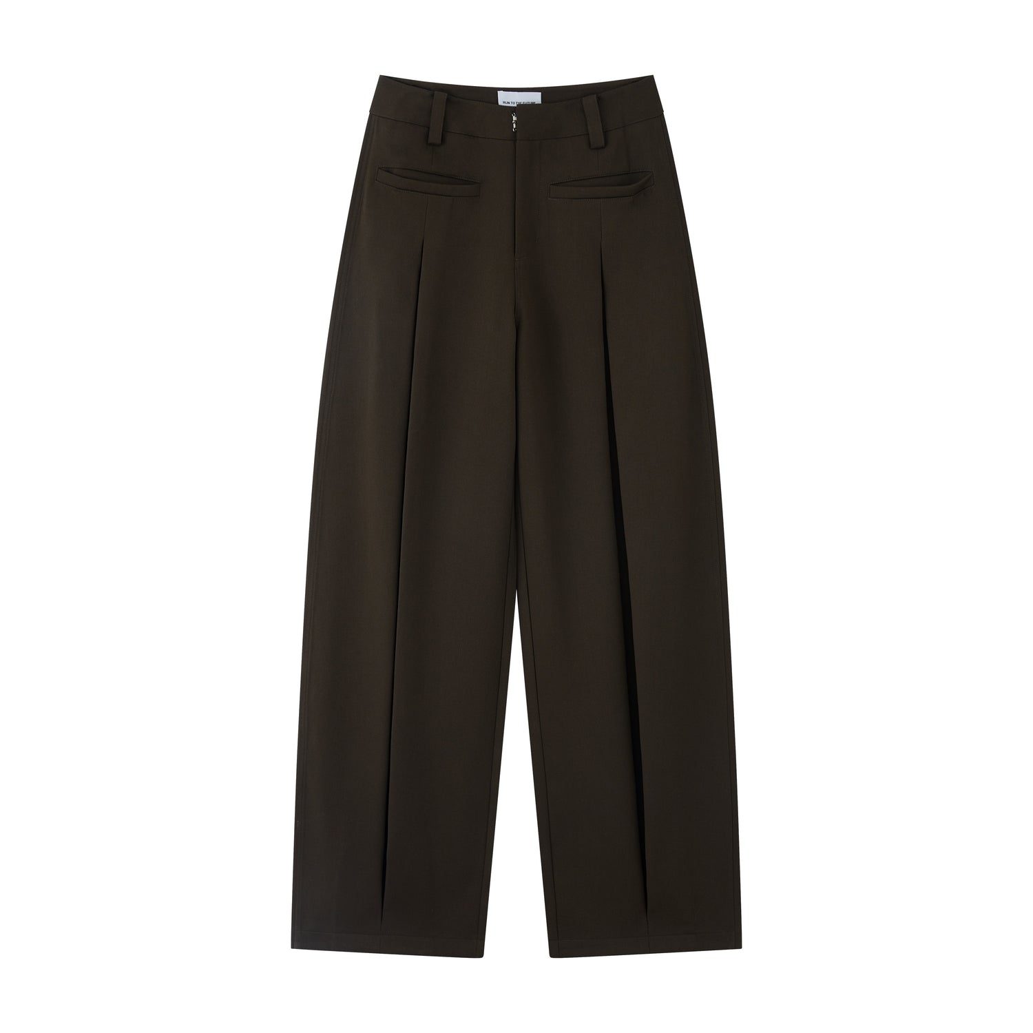 RUN TO THE FUTURE Pleated Low Waist Minimalist Loose Fit Women Vintage Green Wide-Leg Pants